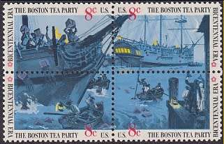 USA - 1973 The Boston Tea Party block of all 4 stamps (MNH)